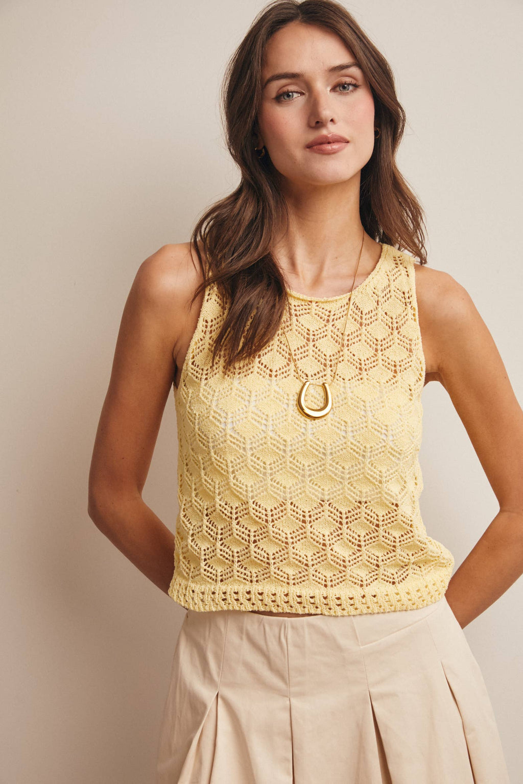 Sleeveless Crochet Knit Tank Top