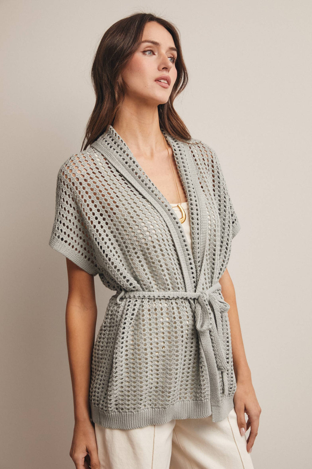 Open Knit Belted Cardigan