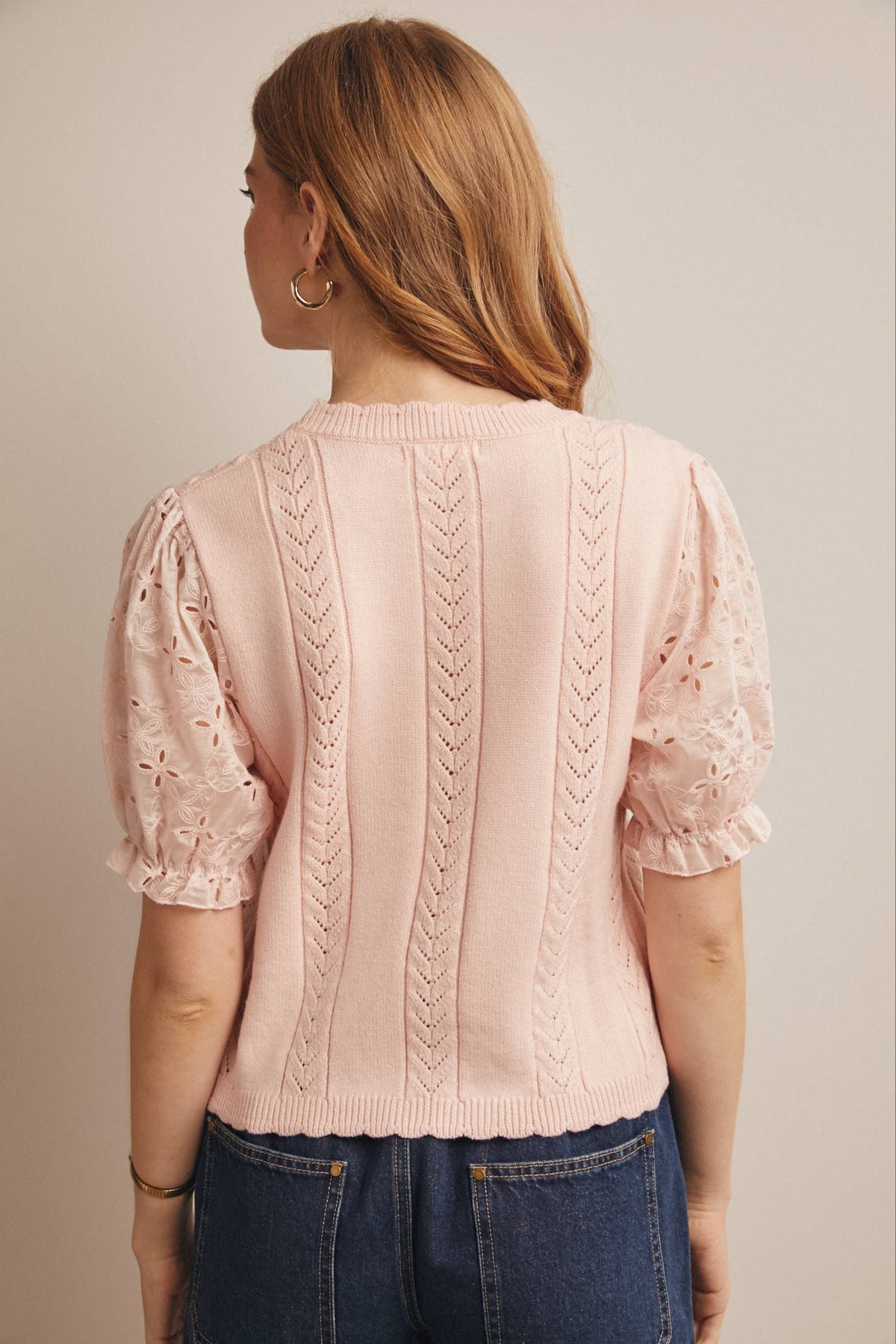 Lace Puff Sleeve Knit Top