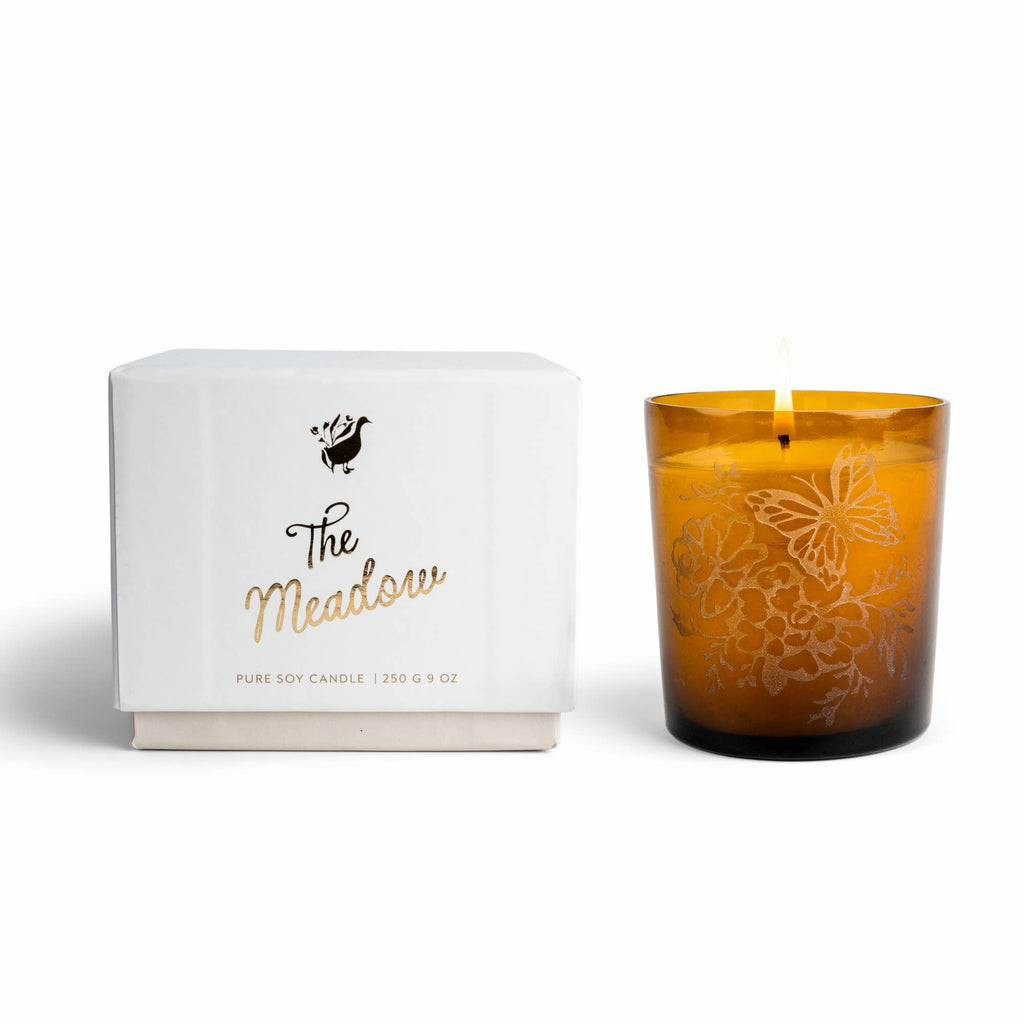 The Meadow Candle | Soy Wax Amber Glass Gold Foil Floral Box