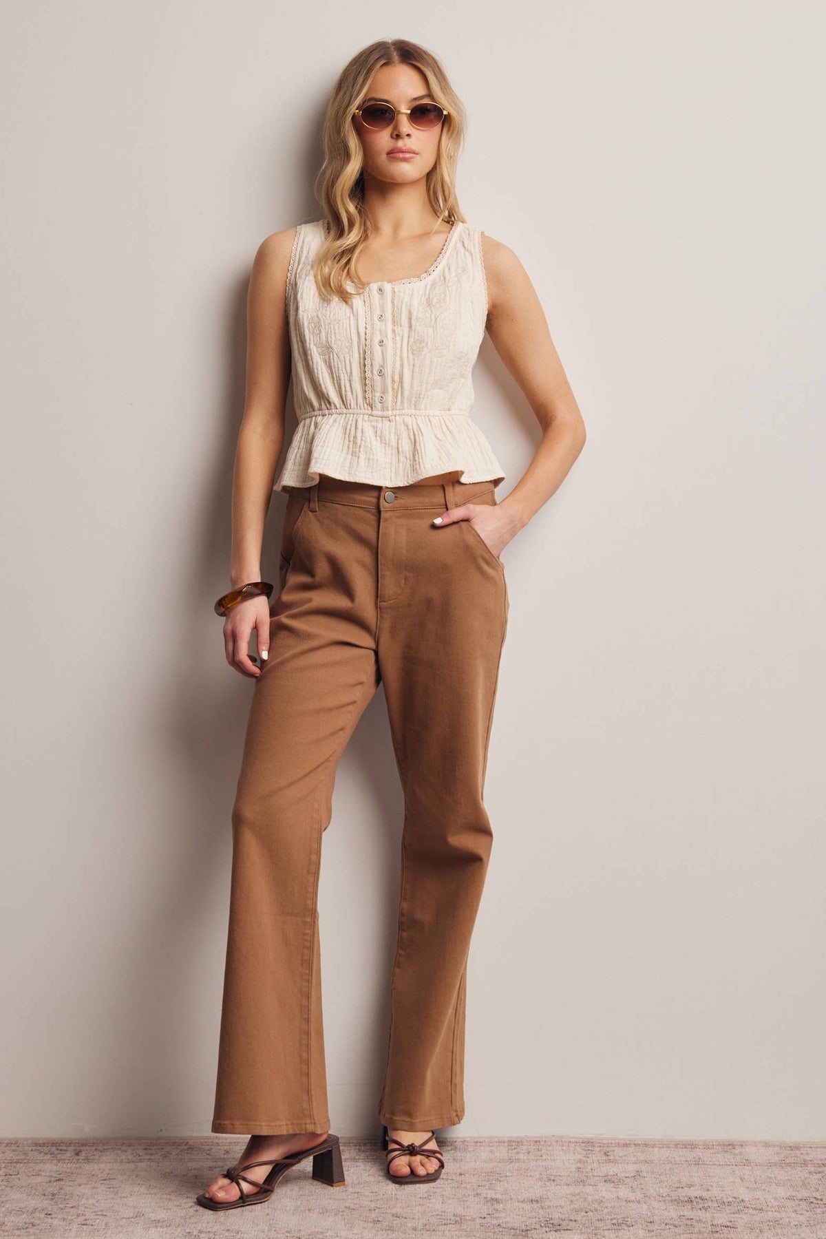 Embroidered Peplum Cotton Tank Top