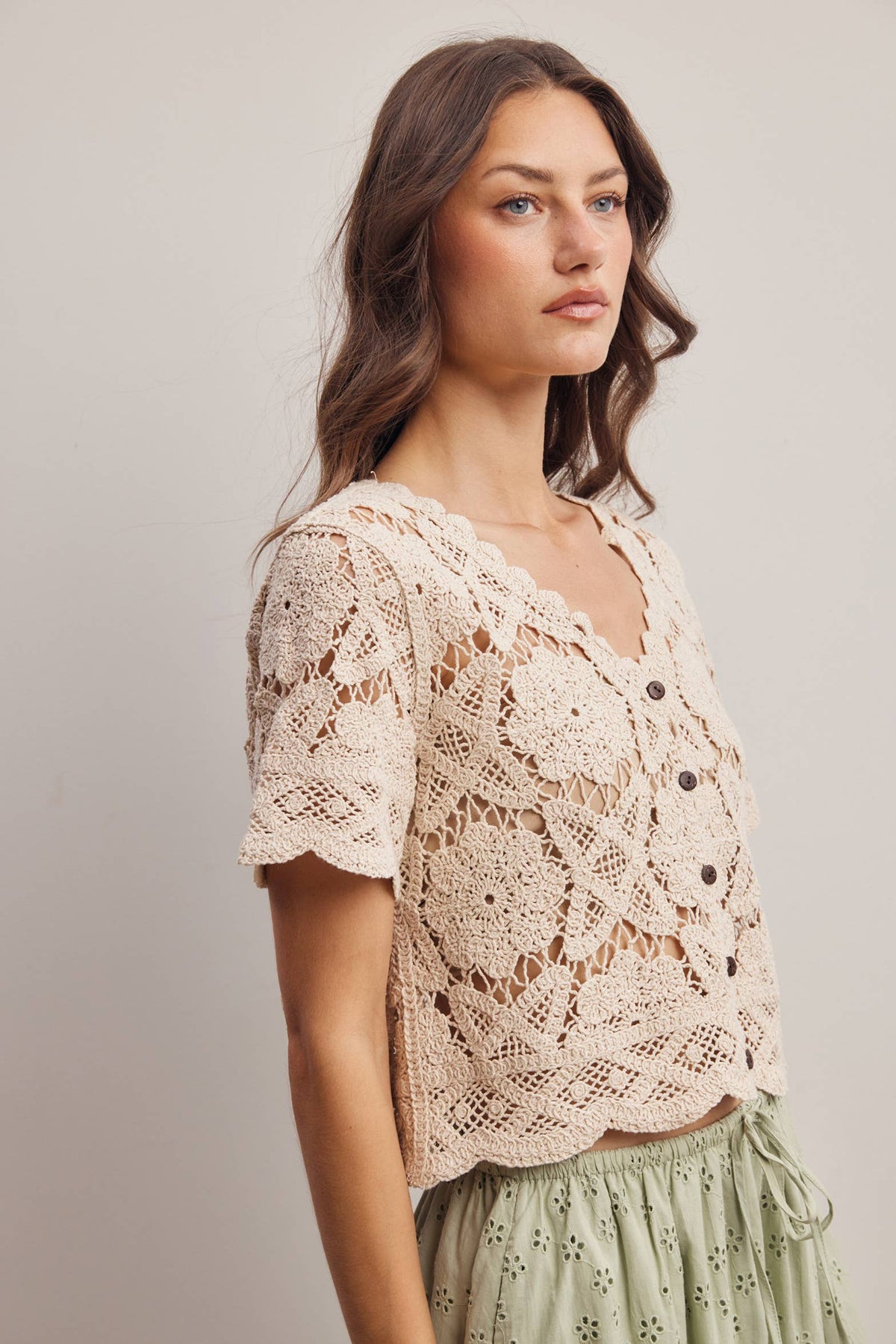 Crochet Lace Short Sleeve Top