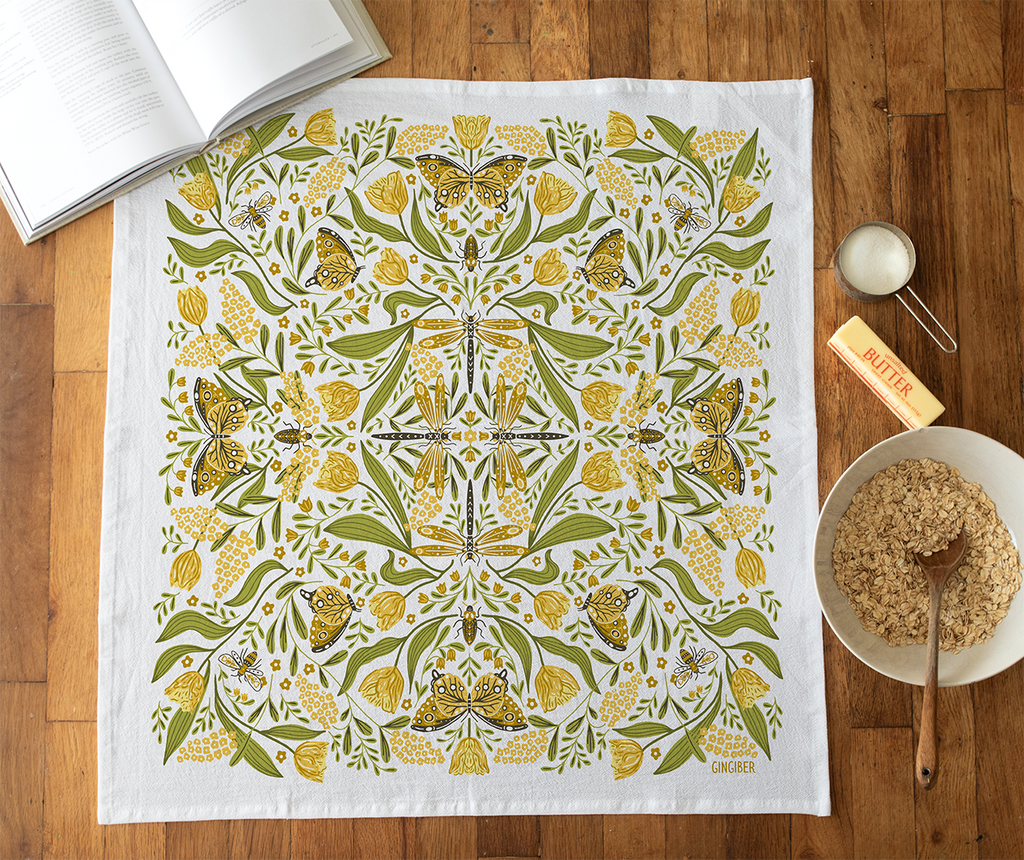 Golden Garden Tea Towel – Butterflies, Floral