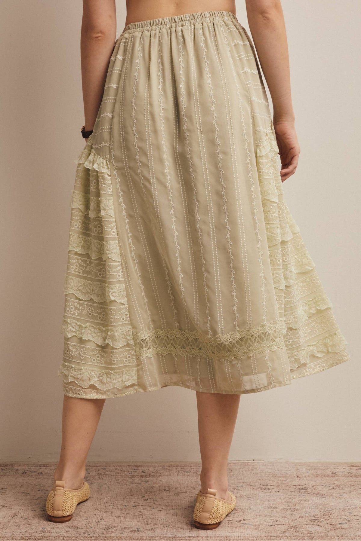 Lace Tiered Midi Skirt