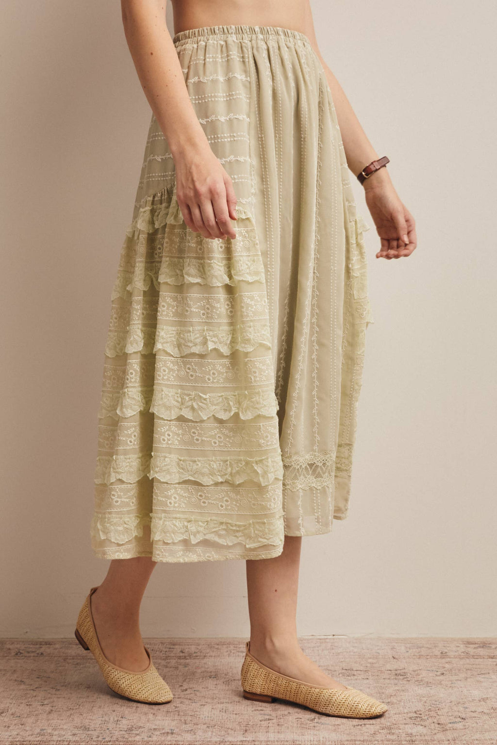 Lace Tiered Midi Skirt