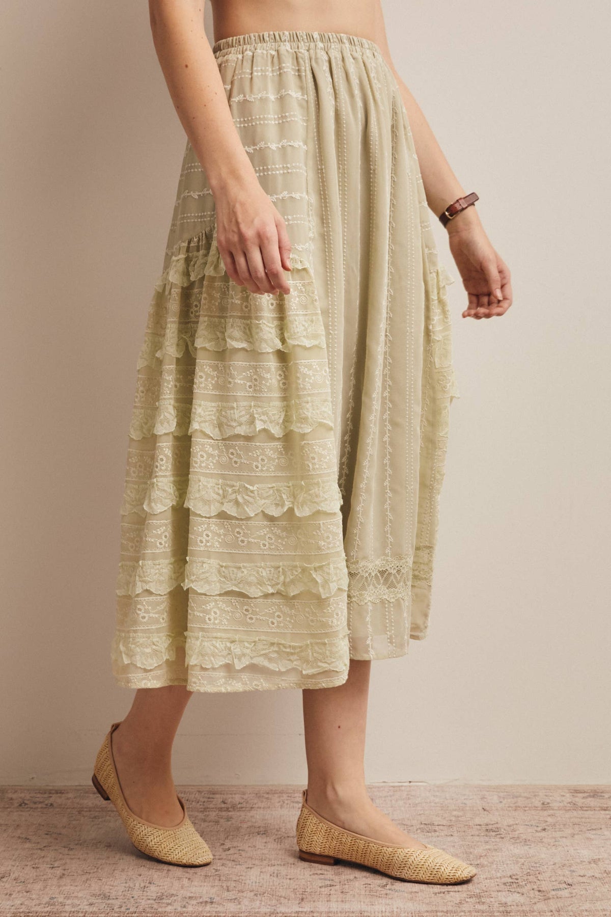 Lace Tiered Midi Skirt