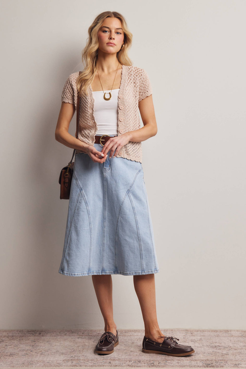Open-Knit Short-Sleeve Crochet Cardigan Top