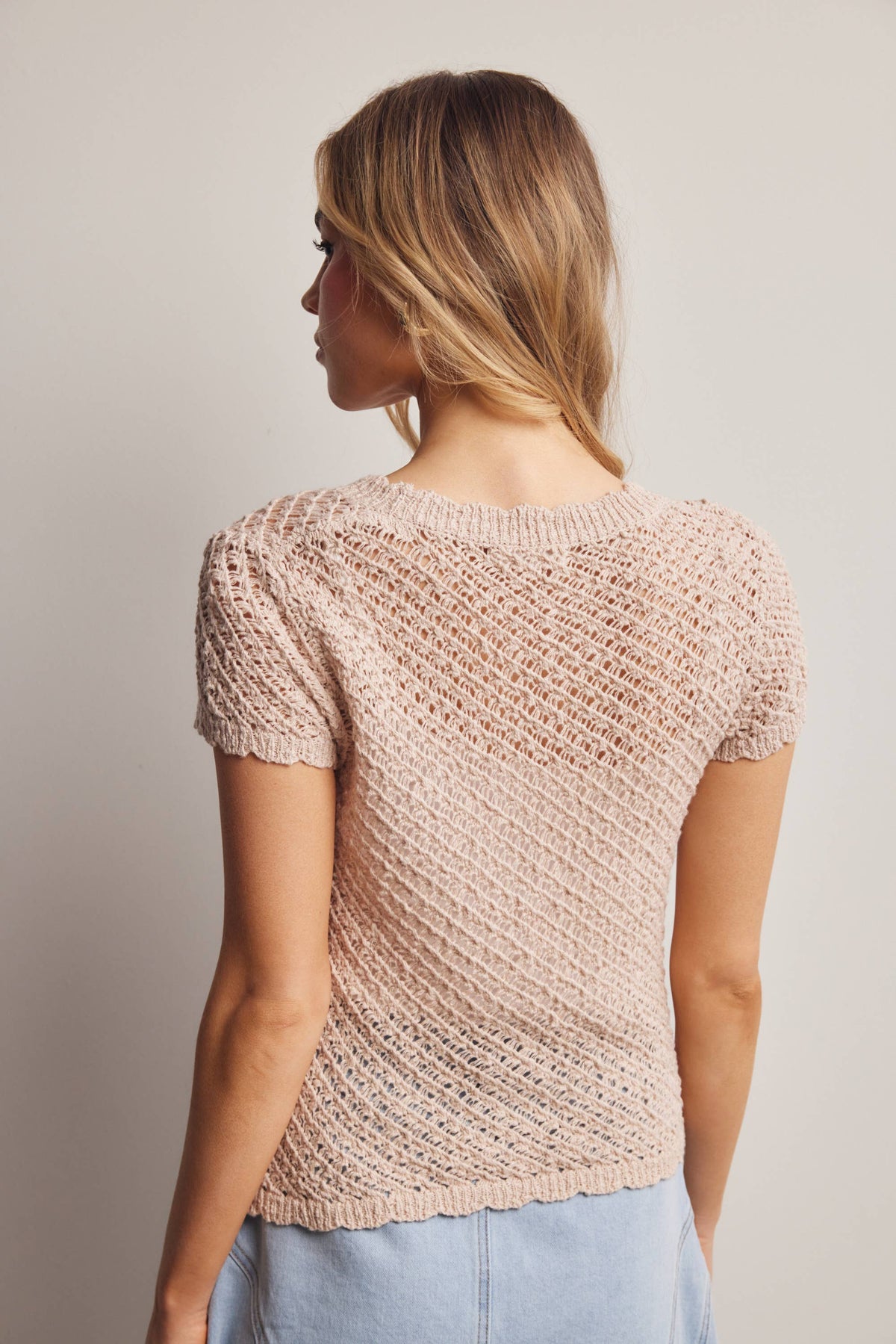 Open-Knit Short-Sleeve Crochet Cardigan Top