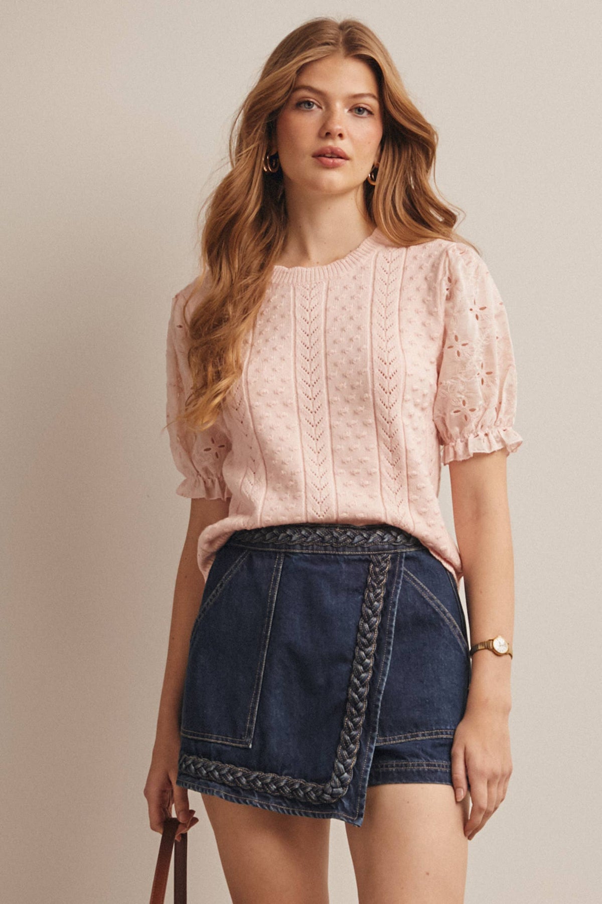 Lace Puff Sleeve Knit Top