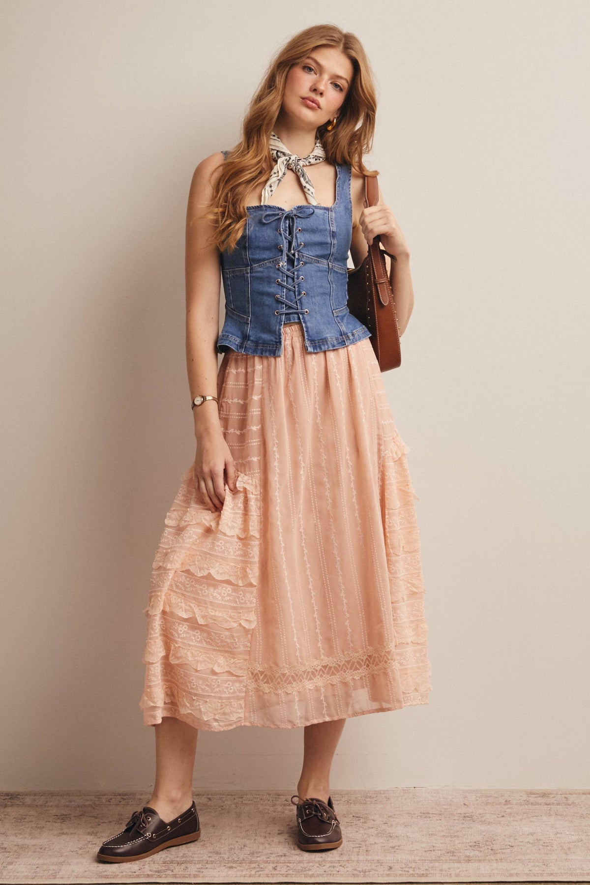 Lace Tiered Midi Skirt