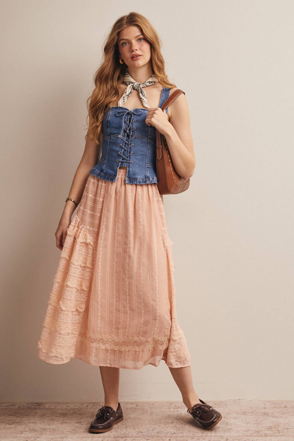 Lace Tiered Midi Skirt