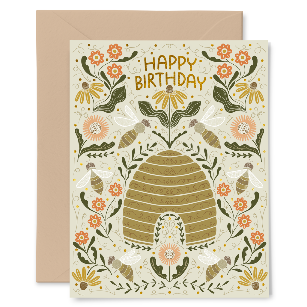 Beehive Birthday Greeting Card - Copper Foiled