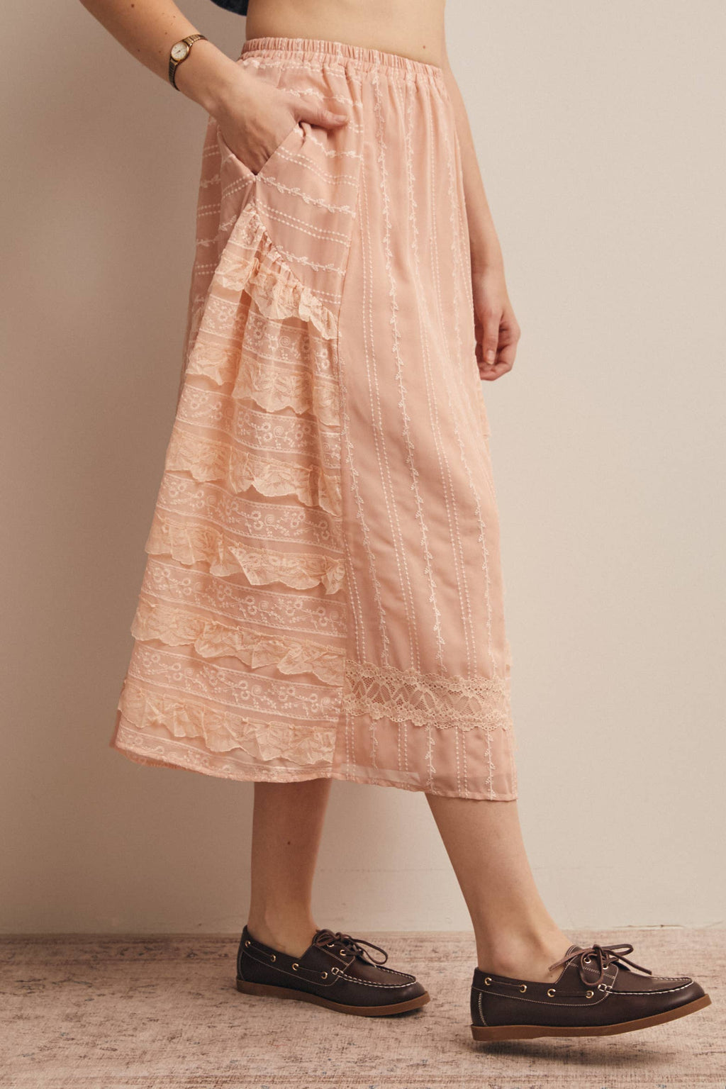Lace Tiered Midi Skirt