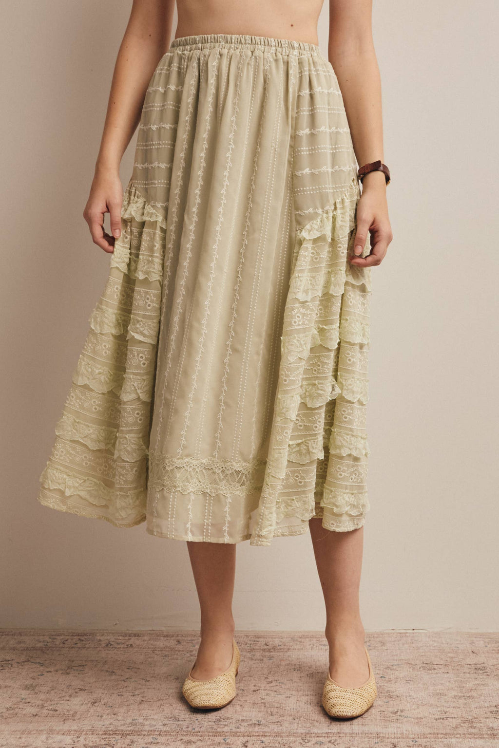 Lace Tiered Midi Skirt