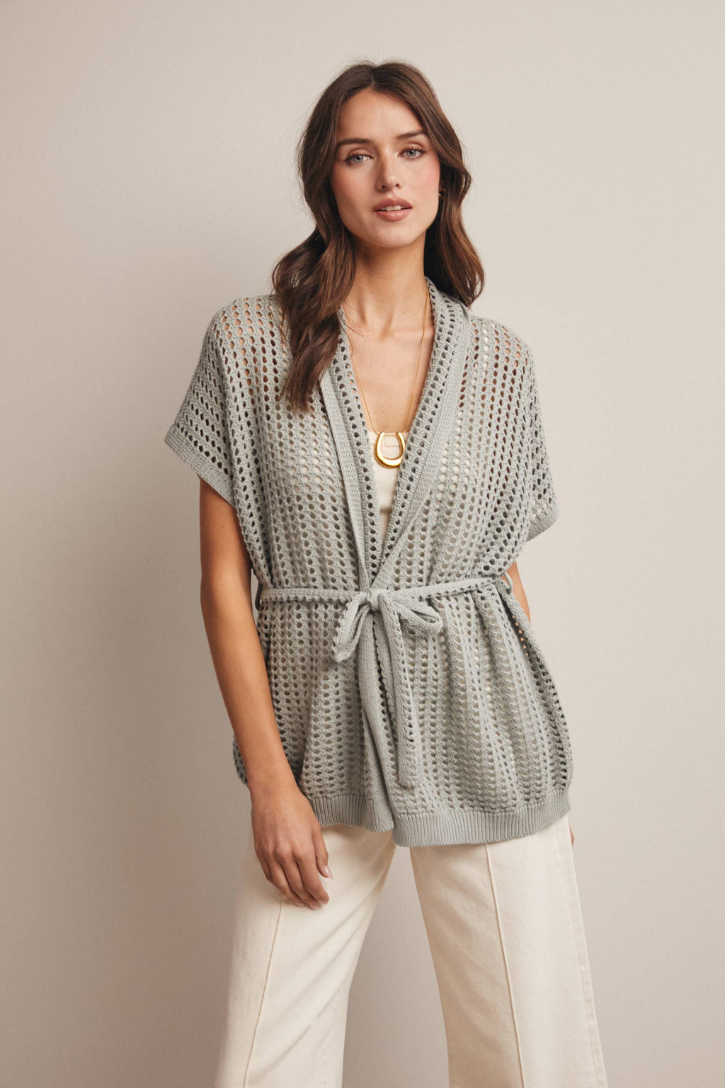 Open Knit Belted Cardigan